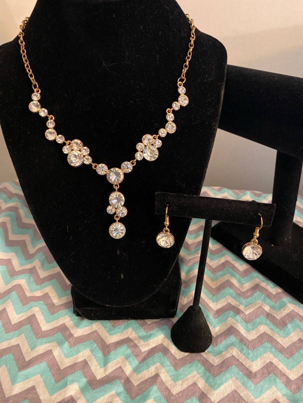 David's Bridal Gold-Tone Clear Crystal Y Necklace with Drop Earrings